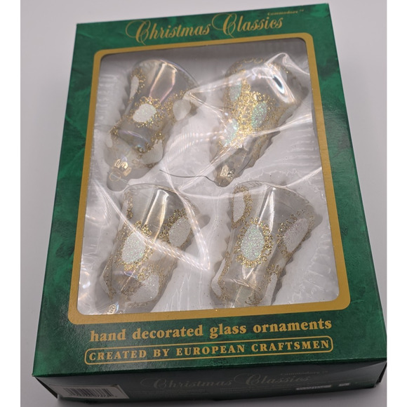VTG Commodore Hand Decorated Glass Bell Ornaments Christmas Set of 4 - Picture 2 of 6